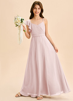 Azazie Kelsea Junior Vestido de Rosa Rubor de Gasa de Corte en A con Volante image3