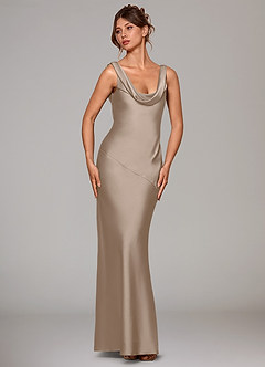 Azazie Rylina Bridesmaid Dresses Taupe Mermaid Stretch Satin Dress image3