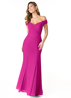 Azazie Lecia Bridesmaid Dresses Fuchsia Empire Off-The-Shoulder Pleated Chiffon Convertible Dress image1