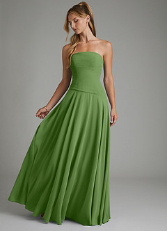 Azazie Layla Bridesmaid Dresses Basil A-Line Strapless Chiffon Dress image1