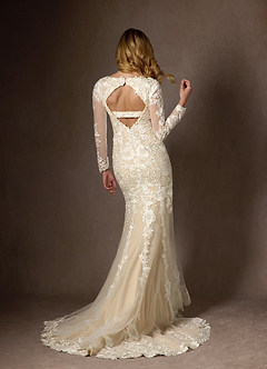 Azazie Dulce Amor Vestidos de novia Vestido de Blanco Diamante Champán de Tul de Corte Sirena con Encaje Cuello V image1