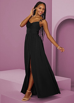 Barbie ♥ Azazie Robes de demoiselle d'honneur Robe Trapèze en Mousseline de soie Plissée Noir image5