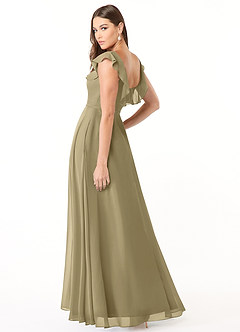 Azazie Jinny Robes de demoiselle d'honneur Robe Trapèze en Mousseline de soie Encolure carrée froncée Vert Mousse image4