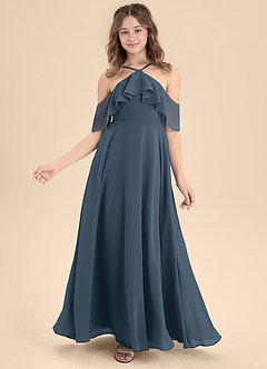 Azazie Tessabelle Junior Jurk van Chiffon met A-Lijn Off the Shoulder Neptunus image6