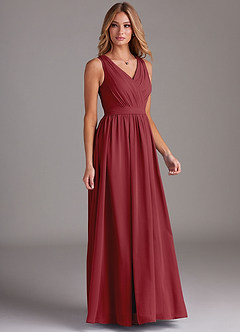 Azazie Kingsley Bridesmaid Dresses Pomegranate A-Line Lace Chiffon Dress image5