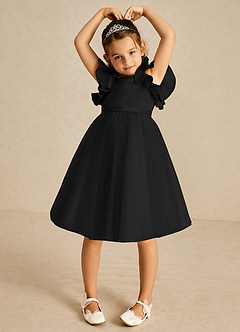 Azazie Kaeya Flower Girl Dresses Black A-Line Bow Tulle Dress image3