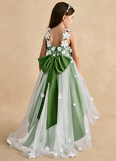Azazie Celia Flower Girl Dresses Basil A-Line Lace Tulle Dress image2