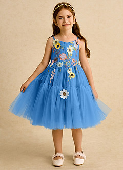 Azazie Osea Blumenmädchenkleider Ballkleid Plissee Tüll Kleid Blauhäher image6