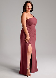 Azazie Eren Robes de demoiselle d'honneur Robe Fourreau en Mousseline de soie Ue épaule Merlot image12