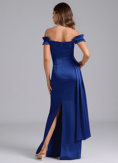 Azazie Kalysia Bridesmaid Dresses Royal Blue Mermaid Off the Shoulder Stretch Satin Convertible Dress image2
