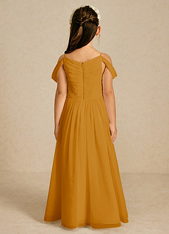 Azazie Chelle Robe Demoiselle D'honneur Fillette Robe Trapèze en Mousseline de soie Plissée Caramel écossais image2