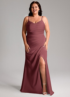 Azazie Deandra Bridesmaid Dresses Merlot Mermaid Pleated Stretch Satin Dress image9