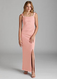 Azazie Jesaphine Junior Rosette Sheath Pleated Mesh Dress image1