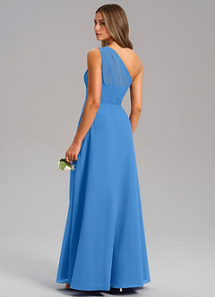 Azazie Phaedra Bridesmaid Dresses Blue Jay A-Line One Shoulder Chiffon Dress image7
