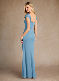 Azazie Belfast Mother of the Bride Dresses Steel Blue Sheath Lace Mesh Dress image2