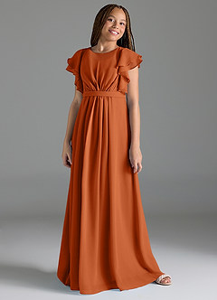 Azazie Daphne Junior Burnt Orange A-Line Pleated Chiffon Dress image3