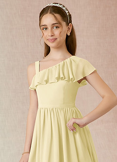 Azazie Mango Junior A-Linie Gestreift Chiffon Kleid Zitronensorbet image4