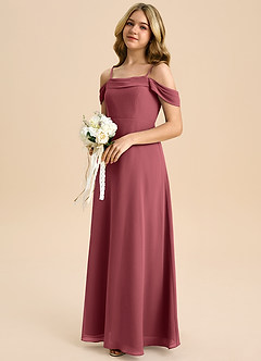 Azazie Anselie Junior Vestido de Merlot de Gasa de Corte en A con Vestidos sin tirantes image6