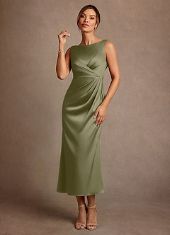 Azazie Mazhe Mother of the Bride Dresses Pistachio A-Line Pleated Stretch Satin Dress image1