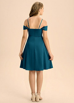 Azazie Anselie Junior Linia A Pofałdowany Satyna elastyczna Mini Młodsza druhna Sukienka image2