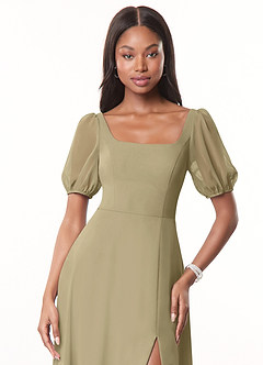 Azazie Alani Robes de demoiselle d'honneur Robe Trapèze en Mousseline de soie Encolure carrée Vert Mousse image5