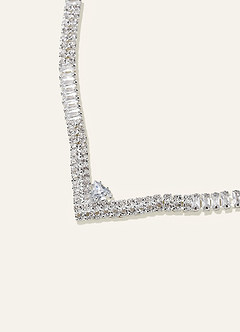 front Pointed Collar Crystal Tennis Necklace and Earrings Jewelry Set