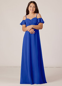 Azazie Juna Junior Royal Blue A-Line Off the Shoulder Chiffon Dress image4