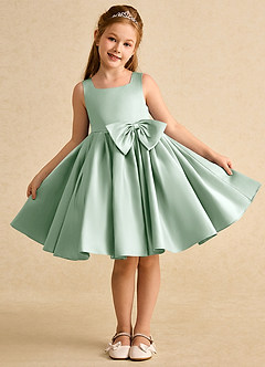 Azazie Jessie Blumenmädchenkleider A-Linie Schleifen Matte Satin Kleid Agave image2