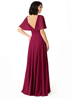 Azazie Pamela Bridesmaid Dresses Burgundy A-Line V-Neck Pleated Chiffon Dress image2