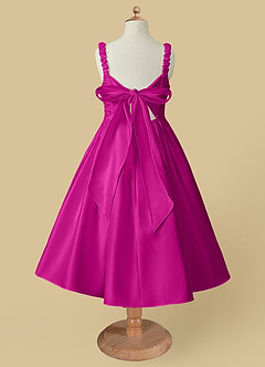 Azazie Cutie Pie Flower Girl Dresses Fuchsia A-Line Pleated Matte Satin Dress image5