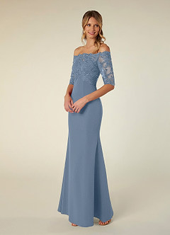 Azazie Jette Mother of the Bride Dresses Dusty Blue Mermaid Off the Shoulder Lace Dress image4