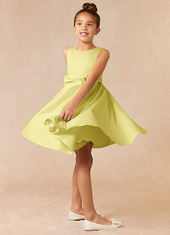 Azazie Coco Flower Girl Dresses Lemon Sorbet A-Line Bow Matte Satin Dress image3