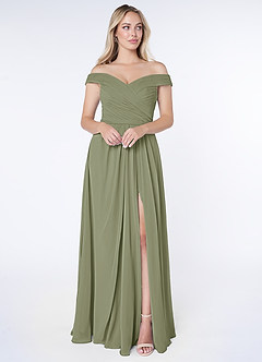 Azazie Audrianna Bridesmaid Dresses Pistachio A-Line Off-The-Shoulder Gathered Chiffon Convertible Dress image1