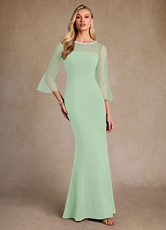 Azazie Bellevie Mother of the Bride Dresses Dusty Sage Sheath Beaded Stretch Crepe Dress image4