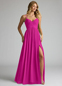Azazie Alia Brautjungfernkleider A-Linie Plissee Chiffon Kleid Fuchsia image2