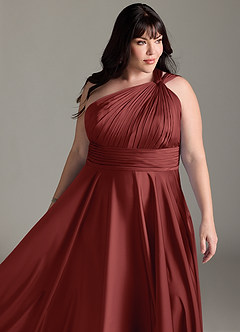 Azazie Charlize Bridesmaid Dresses Terracotta A-Line One Shoulder Stretch Satin Dress image15