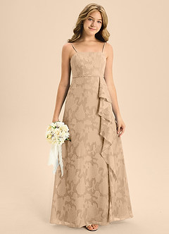Azazie Kaylee Junior A-Linie Gürtel/Schärpe Blumen-Burnout Kleid Champagner image3