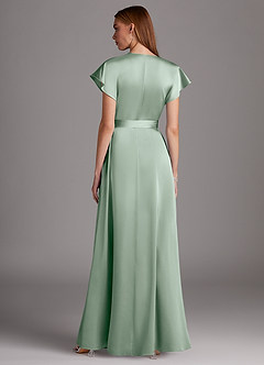 Azazie Nico Bridesmaid Dresses Agave A-Line V-Neck Stretch Satin Dress image3