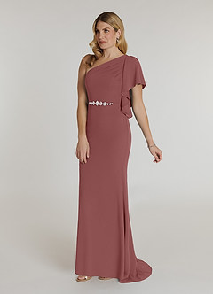 Azazie Pia Mère de la mariée Robes Robe Sirène en Crêpe Élastique Plissée Rose Du Désert image3