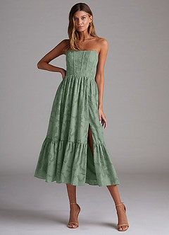 Azazie Delphina Bridesmaid Dresses Matcha A-Line Strapless Floral Burnout Convertible Dress image1