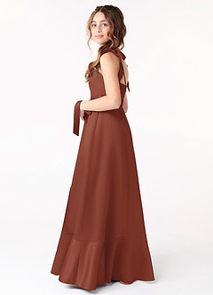 Azazie Barbara Junior Auburn A-Line Bow Matte Satin Dress image2