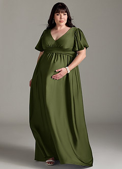Azazie Verna Maternity Bridesmaid Dresses A-Line Ruched Stretch Satin Floor-Length Dress image9
