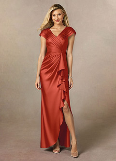Azazie Anderson Kleider für die Brautmutter A-Linie Plissee Stretch-Satin Kleid Rost image1