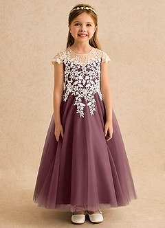 Azazie Dandelion Blumenmädchenkleider Ballkleid Spitze Kleid Sangria image4
