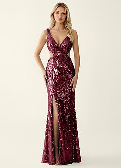 Gnoliama Burgundy Sequin Embroidery Prom Dress image1
