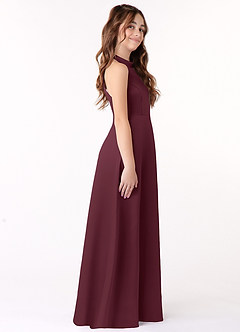 Azazie Laurel Junior Cabernet A-Line Matte Satin Dress image2