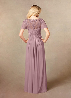 Azazie Holga Mother of the Bride Dresses Dusty Rose A-Line V-Neck Lace Chiffon Dress image2