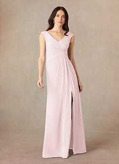 Azazie Sally Mother of the Bride Dresses Blushing Pink A-Line V-Neck Pleated Chiffon Dress image1