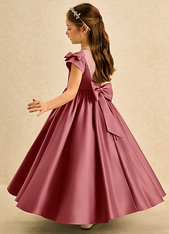 Azazie Toffee Abiti da Ragazza di Fiori Abito Stile Principessa in Raso Opaco Fiocco Rosa Antica image5