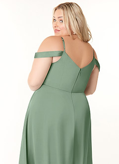 Azazie Ocean Brautjungfernkleider A-Linie V-Hals Gefaltet Stretch-Satin Kleid Matcha image11